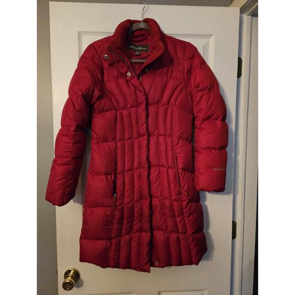 Eddie Bauer Womens‎ Puffer Coat Quilted Size PS Full Zip Red Parka - Picture 1 of 8